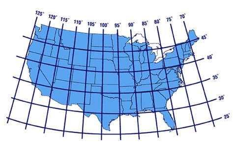 Map of the United States with Latitude and Longitude
